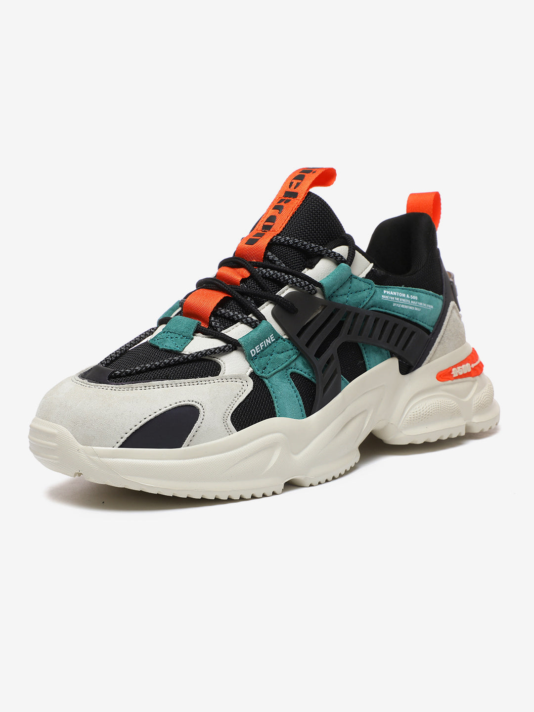 Nickron Phantom A-500 Jungle Green Orange Trail Sneakers for Men - Front view
